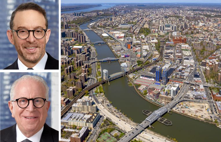 Lightstone Group's David Lichtenstein (top) and Mitchell Hochberg (bottom) and an aerial view of the Bronx.
