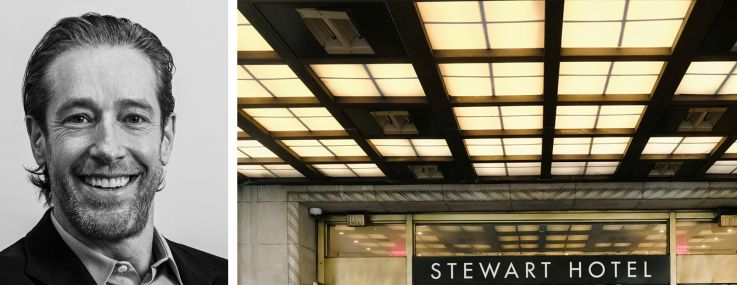 Slate Property Group's David Schwartz (top), Breaking Grounds's Brenda Rosen (bottom), and the Stewart Hotel.