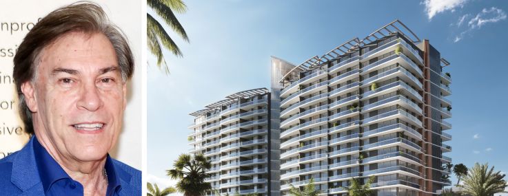 Edgardo Defortuna of Fortune International Group and a rendering of the Nexo Residences project in North Miami Beach, Fla.