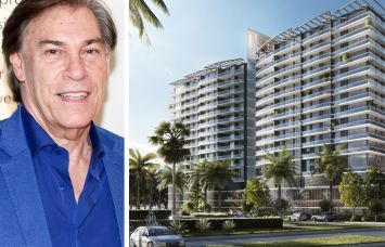 Edgardo Defortuna of Fortune International Group and a rendering of the Nexo Residences project in North Miami Beach, Fla.