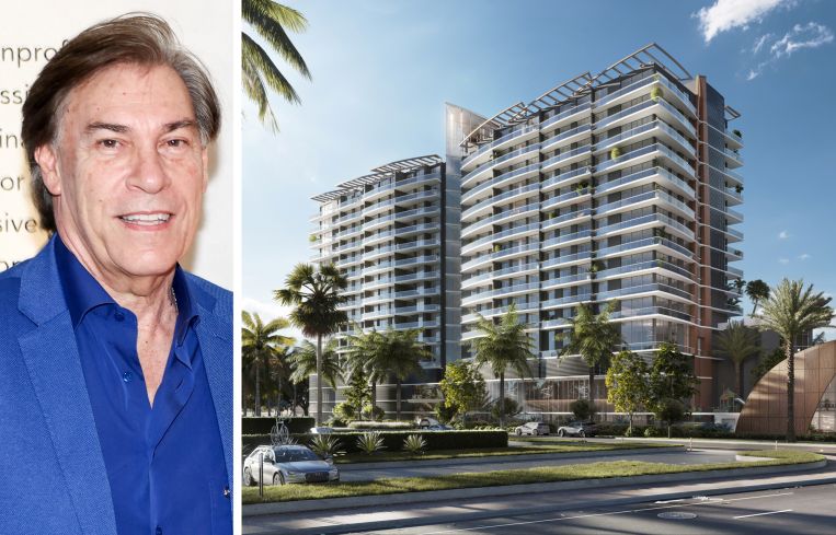 Edgardo Defortuna of Fortune International Group and a rendering of the Nexo Residences project in North Miami Beach, Fla.