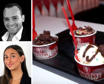 KSR's Eli Yadid (top) and Norma Ashkenazi and cups of ice cream from Cold Stone Creamery.