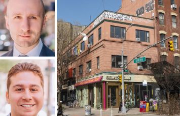Platinum Commercial's Emre Bozkurt (top) and Joseph Zalta (bottom) and 241 East 10th Street.