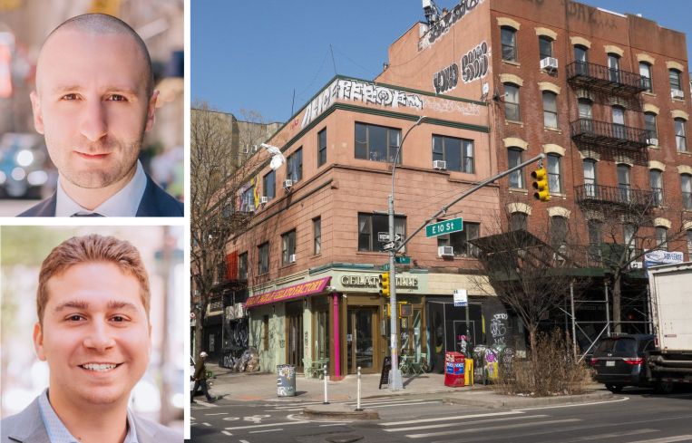 Platinum Commercial's Emre Bozkurt (top) and Joseph Zalta (bottom) and 241 East 10th Street.