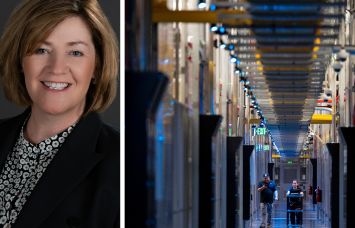 Equinix CEO Adaire Fox-Martin and one of Equinix's data centers.