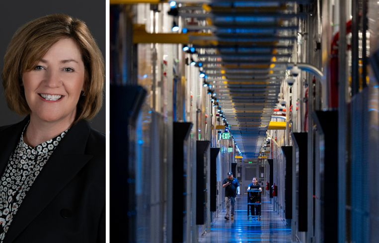 Equinix CEO Adaire Fox-Martin and one of Equinix's data centers.