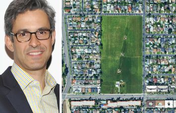 Eric Fleiss of Regent Properties and a satellite view of 12755 Burbank Boulevard in the San Fernando Valley, Calif.