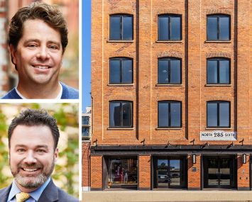 GFP Real Estate's Eric Gural (top) and Martin McGrath, and 285 North Sixth Street, Brooklyn.