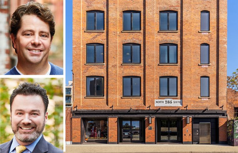 GFP Real Estate's Eric Gural (top) and Martin McGrath, and 285 North Sixth Street, Brooklyn.