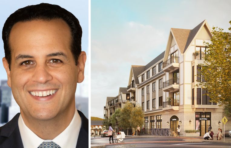 White Oak Real Estate Capital's Eric Tanjeloff and a rendering of The Village at Tuxedo Reserve.
