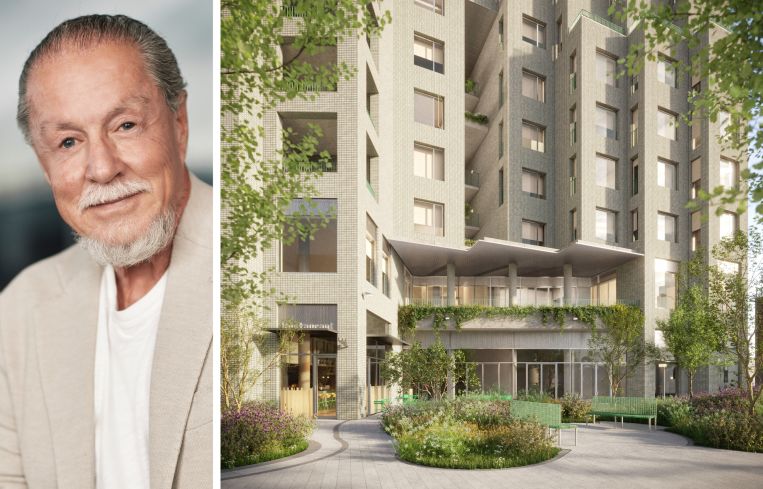 Global Holdings's Eyal Ofer and a rendering of Anagram Gowanus at 450 Union Street, Brooklyn.