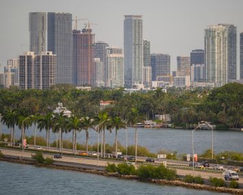 General view of the Miami skyline in Miami, Florida.