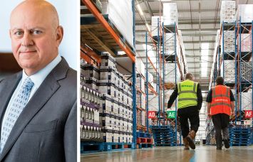 Prologis CEO Hamid Moghadam and a Prologis warehouse.