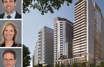 Penzance's John Kusturiss (top), Julia Springer (center) and Victor Tolkan (bottom), and a rendering of One Rosslyn in Arlington, Va.