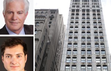 Resolution Real Estate's John Thompson (top) and Justin Gentile (bottom), and 18 East 41st Street.