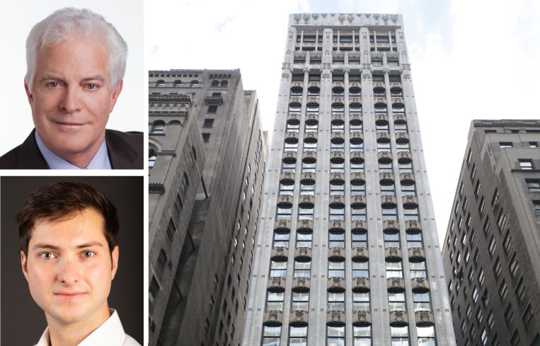Resolution Real Estate's John Thompson (top) and Justin Gentile (bottom), and 18 East 41st Street.