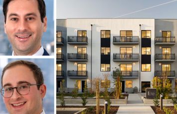 Dwight Capital's Josh Hoffman (top) and Jonathan Pomper (bottom), and a rendering of Elements Apartments in Santa Maria, Calif.