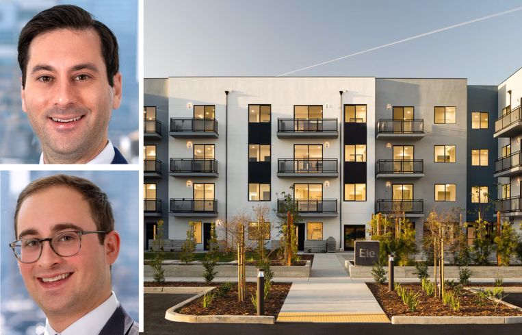Dwight Capital's Josh Hoffman (top) and Jonathan Pomper (bottom), and a rendering of Elements Apartments in Santa Maria, Calif.