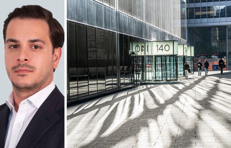 CBRE's Josh Pernice and 140 Broadway.