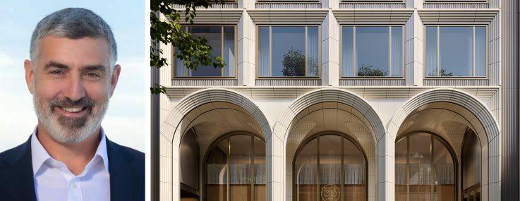 Rabina President and CEO Josh Rabina, and a rendering of the entrance to 520 Fifth Avenue.