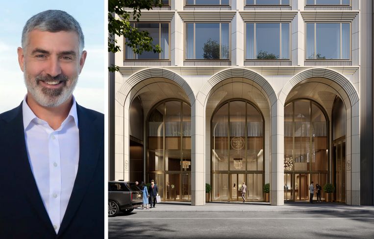 Rabina President and CEO Josh Rabina, and a rendering of the entrance to 520 Fifth Avenue.