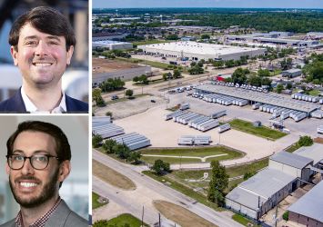 Cooper Horowitz's Justin Horowitz, Triten Real Estate Partners' Zach Dobin, and an industrial outdoor storage space at 6816 Fairbanks North Houston Road.