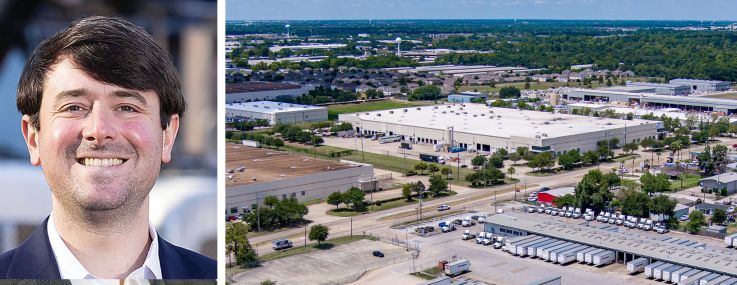 Cooper Horowitz's Justin Horowitz, Triten Real Estate Partners' Zach Dobin, and an industrial outdoor storage space at 6816 Fairbanks North Houston Road.