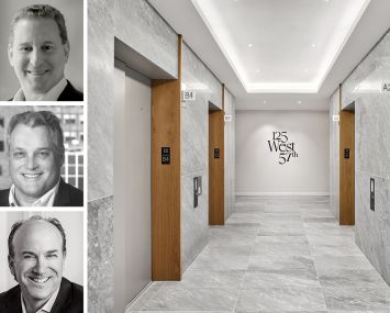 Alchemy-ABR co-founders Kenneth Horn (from top), Brian Ray, and Joel Breitkopf, and the lobby of 125 West 57th Street.