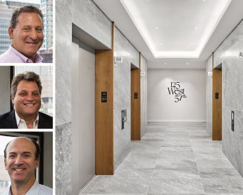 Alchemy-ABR co-founders Kenneth Horn (from top), Brian Ray, and Joel Breitkopf, and the lobby of 125 West 57th Street.