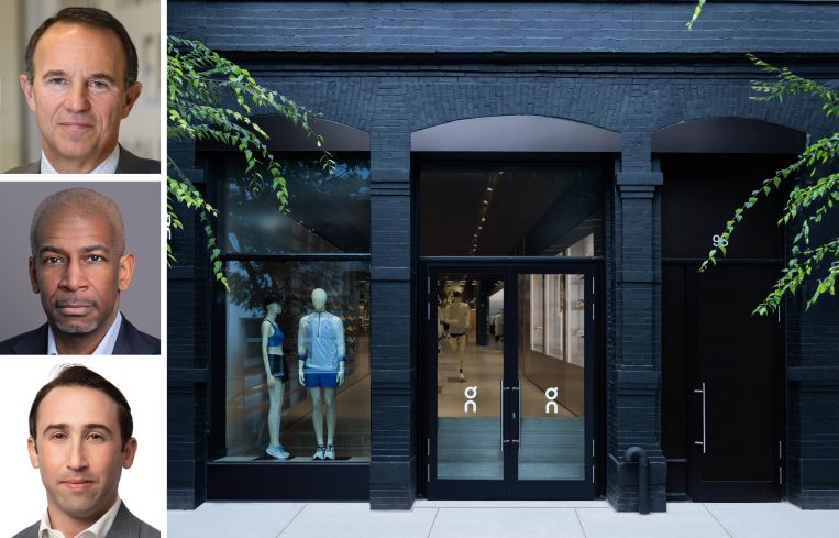 Acadia Realty's Kenneth Bernstein (top) and Reggie Livingston (center), JLL's Ethan Stanton (bottom), and 93 North 6th Street, Brooklyn.