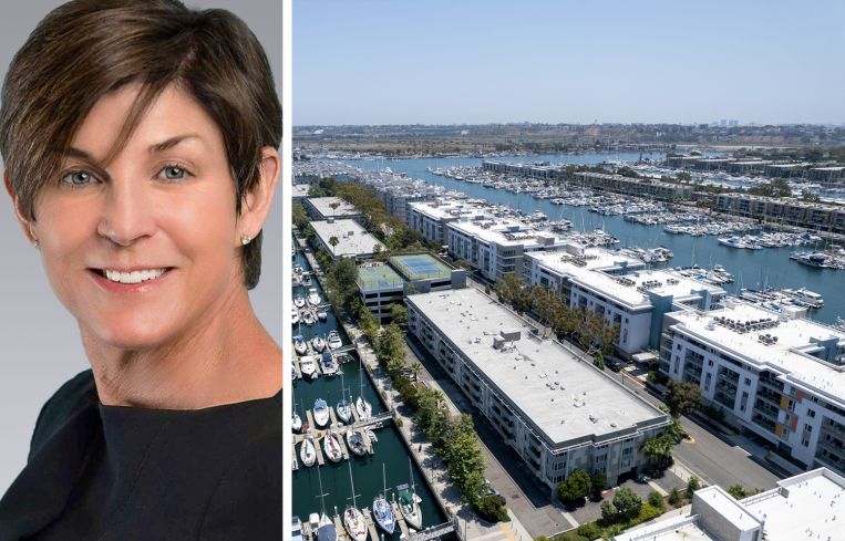 Colliers's Kitty Wallace and 13999 Marquesas Way in Marina Del Rey, Calif.