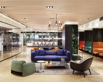 The 140 Lounge is the office building's 10,000 square foot amenity space.