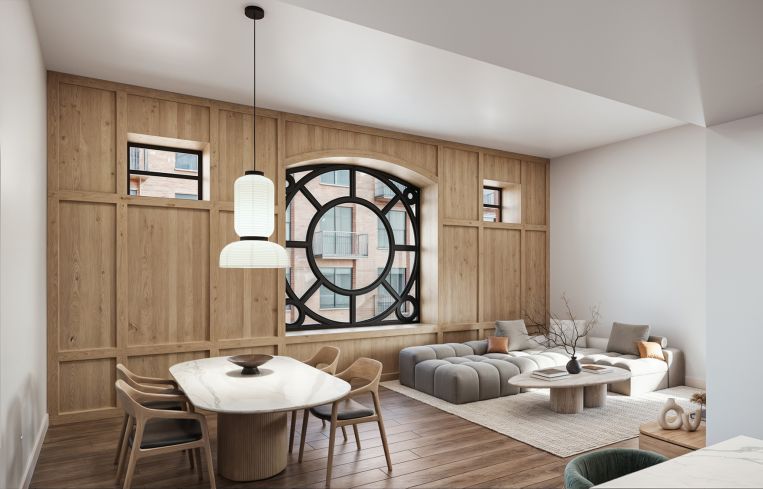 On the third floor you will find the Chapel unit, a 1,294-square-foot apartment with two bedrooms and two baths.