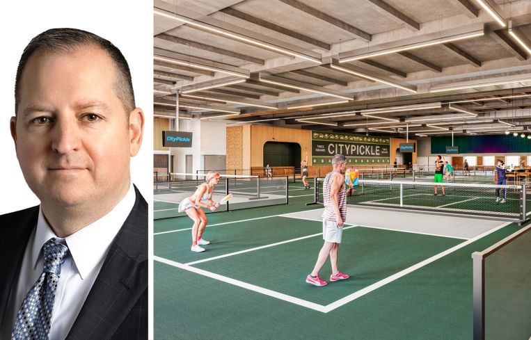 Martin Cottingham, principal at Avison Young, and a rendering of the planned CityPickle Times Square location.