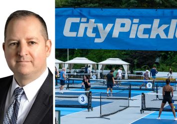 Martin Cottingham, principal at Avison Young, and CityPickle pickleball courts in Central Park.