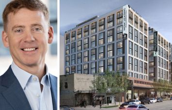 JBG Smith CEO Matt Kelly and a rendering of The Batley, 1270 Fourth Street NE, Washington, D.C.
