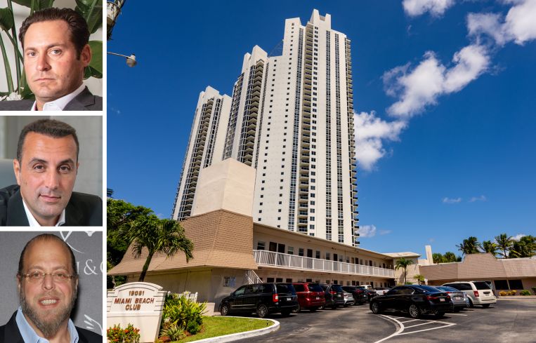 Jon Paul Pérez of Related Group, Isaac Toledano of BH Group, Gil Dezer of Dezer Development, and Miami Beach Club at 19051 Collins Avenue, Miami.