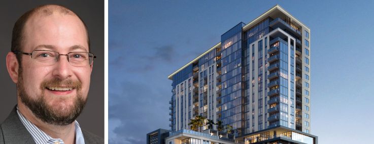 Nuveen Green Capital's Michael Doty and a rendering of the Capella multifamily project in Las Vegas.