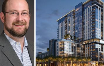 Nuveen Green Capital's Michael Doty and a rendering of the Capella multifamily project in Las Vegas.