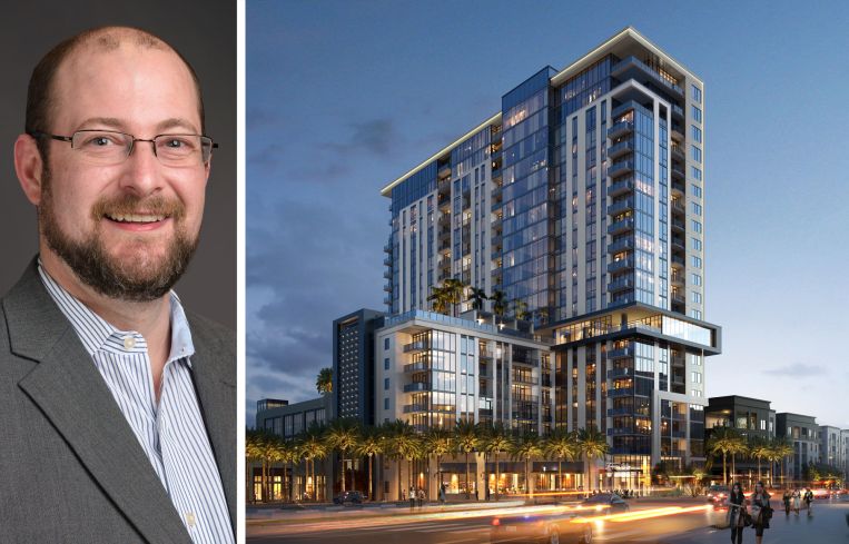 Nuveen Green Capital's Michael Doty and a rendering of the Capella multifamily project in Las Vegas.