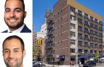 Meridian Capital Group's Noam Aziz (top) and Aaron Harounian (bottom), and 1433-1435 York Avenue.