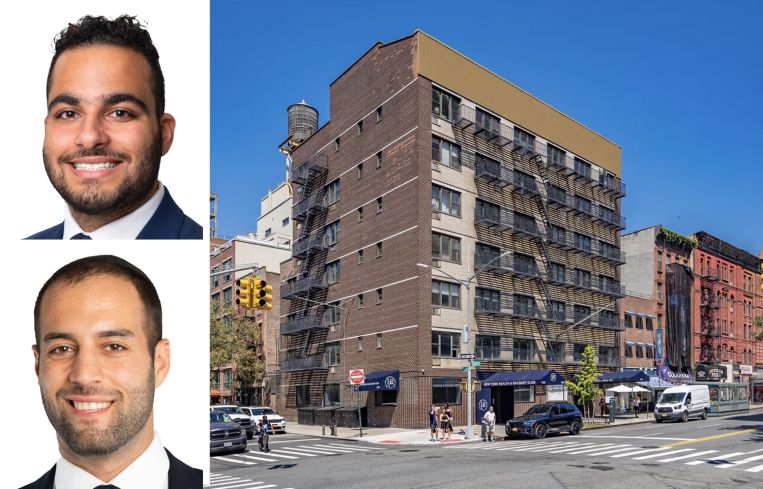 Meridian Capital Group's Noam Aziz (top) and Aaron Harounian (bottom), and 1433-1435 York Avenue.