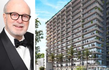 Paul Cejas and a rendering of a proposed residential building at 1600 Washington Avenue, Miami Beach, Fla.