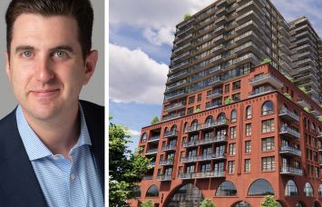 Affinius Capital's Perry Katz and a rendering of 313 Bond Street, Brooklyn.