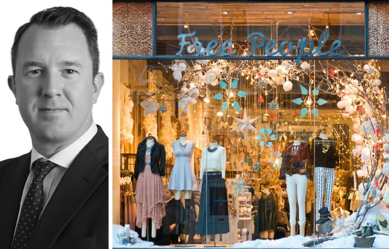 Newmark's Peter Whitenack and a Free People store display.