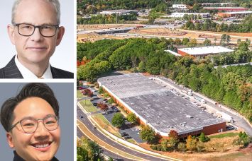 Mapletree's Richard Prokup (top) and John Paul Chua (bottom), and 5890 Ronald Reagan Boulevard in Alpharetta, Ga., one of the assets sold in the portfolio.