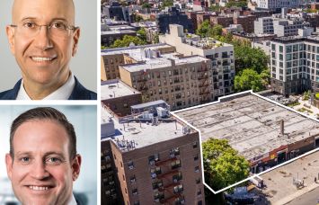 Ariel Property Advisors's Shimon Shkury (top) and Sean Kelly, and 224-240 Clarkson Avenue, Brooklyn.