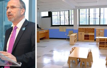 Boys’ Club of New York’s Executive Director Stephen Tosh and a classroom at 565 Morris Avenue, the Bronx.