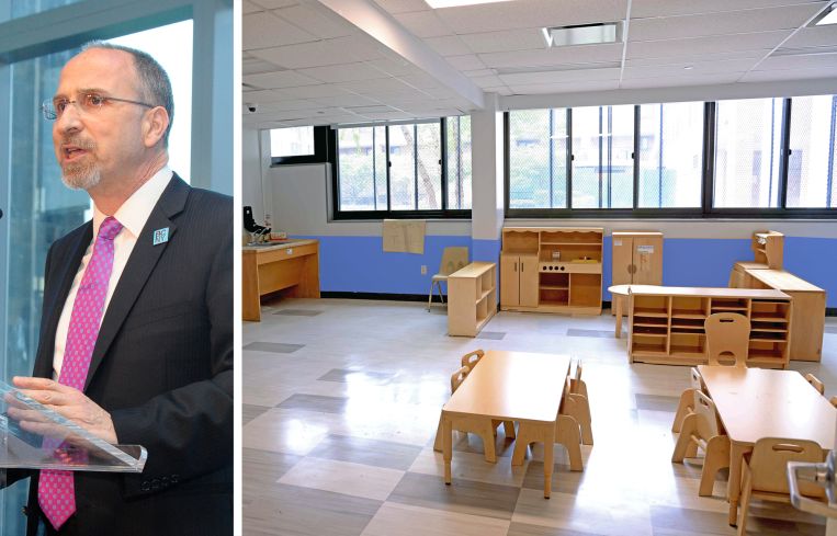 Boys’ Club of New York’s Executive Director Stephen Tosh and a classroom at 565 Morris Avenue, the Bronx.