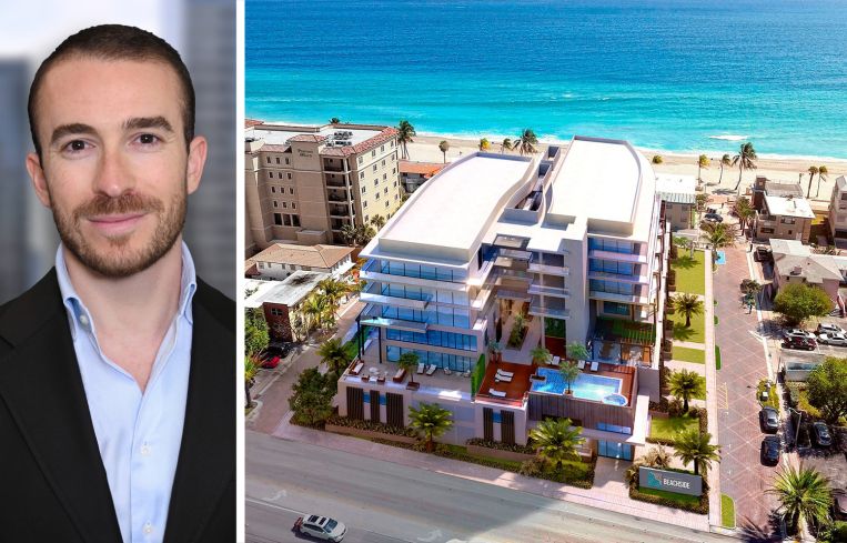 Steven Jemal of S3 Capital and a rendering of Eturna Residences in Hollywood, Fla.